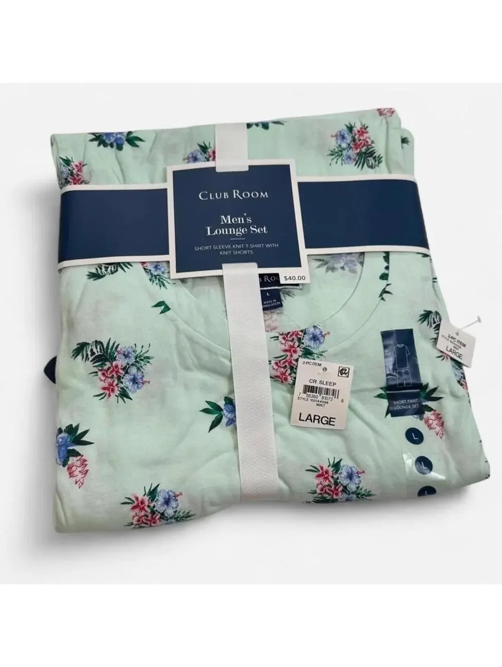 Club Room Men’s Floral Pajama Lounge Set Mint Green Shirt Shorts NWT Large